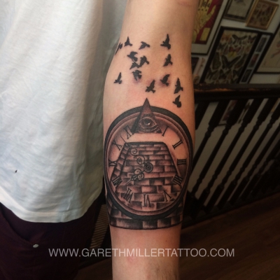 all seeing eye birds pocketwatch masonic dotwork tattoo leeds