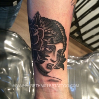 girl head trad old school tattoo leeds