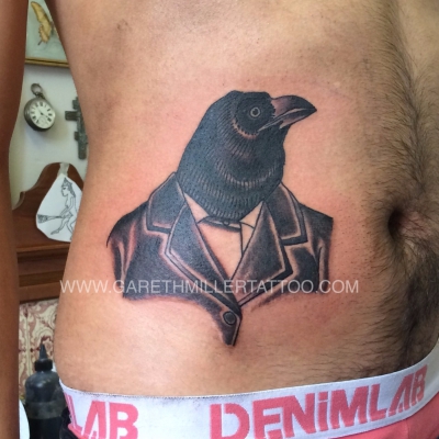 black and grey tattoo crow soft shading realism tattoo leeds