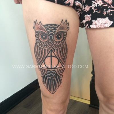 dotwork owl tattoo geometric leeds