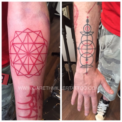 dotwork pattern red and black tattoo geometric leeds