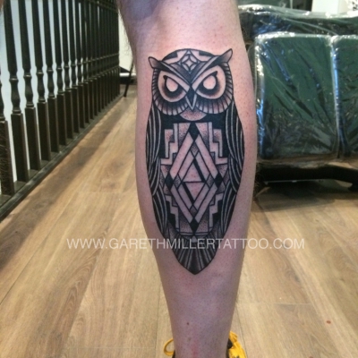 dotwork owl tattoo geometric leeds