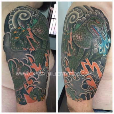 godzilla movie tattoo sleeve flash trad old school tattoo leeds