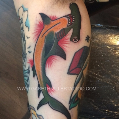 hammerhead shark trad old school tattoo leeds