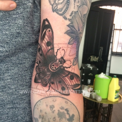 black and grey moth tattoo soft shading realism tattoo leeds
