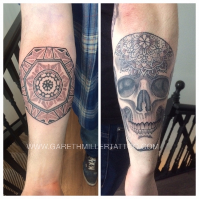 dotwork skull mandala tattoo geometric leeds
