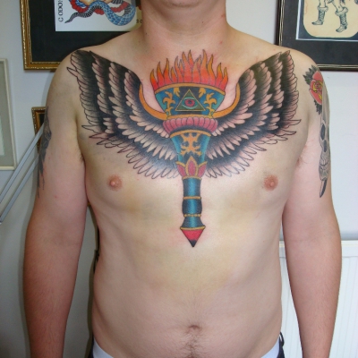 chestpiece torch trad old school tattoo leeds