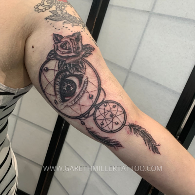 dreamcatcher black and grey tattoo leeds