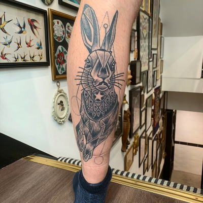 geometric rabbit tattoo leeds