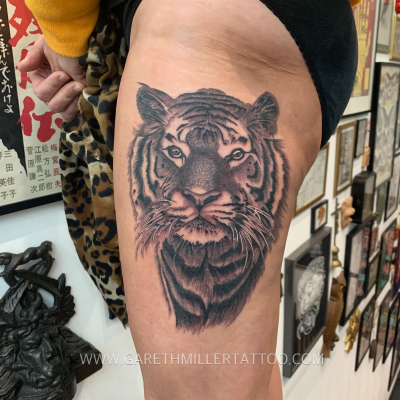 realistic tiger black and grey tattoo leeds