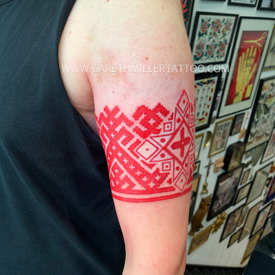 slavic pattern red tattoo geometric leeds