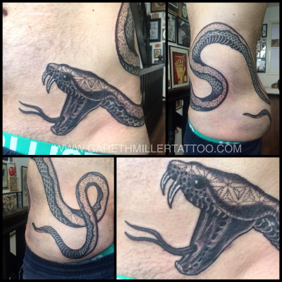 snake dotwork black and grey tattoo leeds