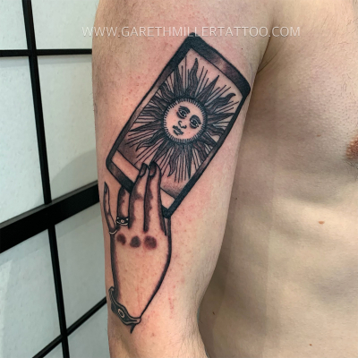 tarot card black and grey tattoo leeds