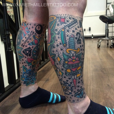 leg sleeve trad old school tattoo leeds