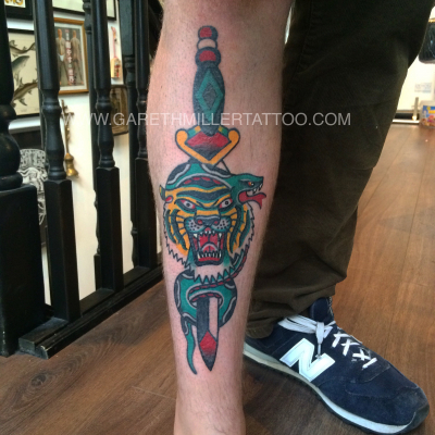 leg dagger trad old school tattoo leeds