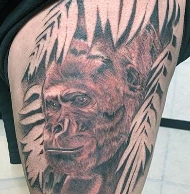gorilla black and grey realistic tattoo leeds