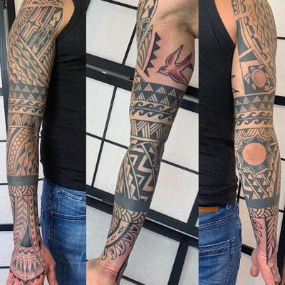 tribal polynesian tattoo sleeve leeds